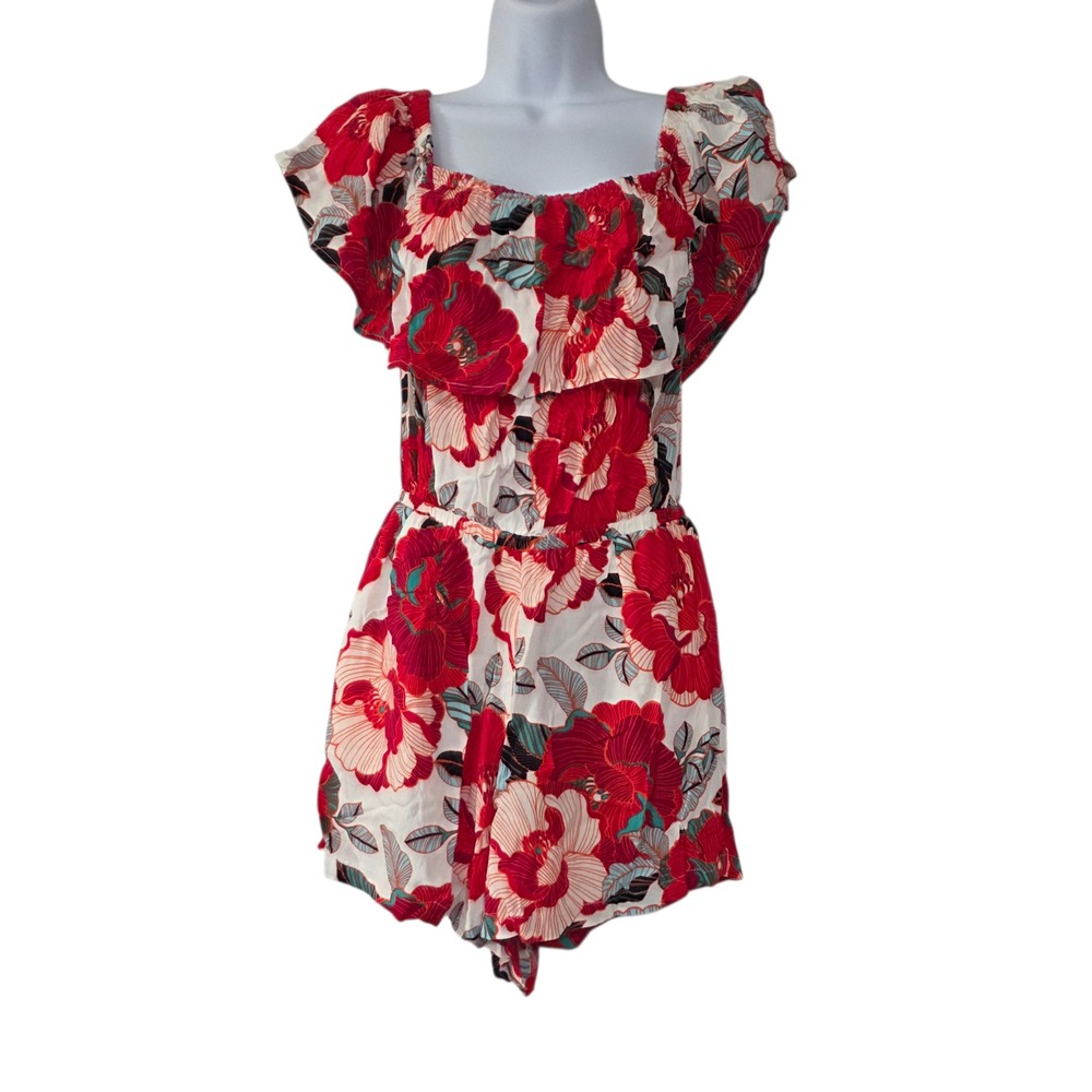 Cupcakes And Cashmere Romper Womens Red White M Floral Cadrian Jumpsuit Summer